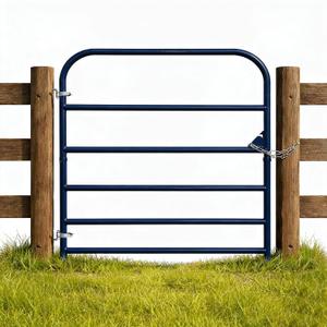 Blue 6 Bar Utility Tube Gate 4 ft (W) x 50 in (H), Heavy-Duty Steel Farm Gate with Chain Latch, Animal-Safe Utility Livestock Gate for Horse, Cattle