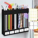 Acrylic Straw Holder for Cabinet Door,Straw Holder Dispenser With 8pcs Double Sided Adhesive Tape,Cabinet Straw Holders Organizer for Counter,Straws Organizer Storage for Kitchen Cupboard(Black)