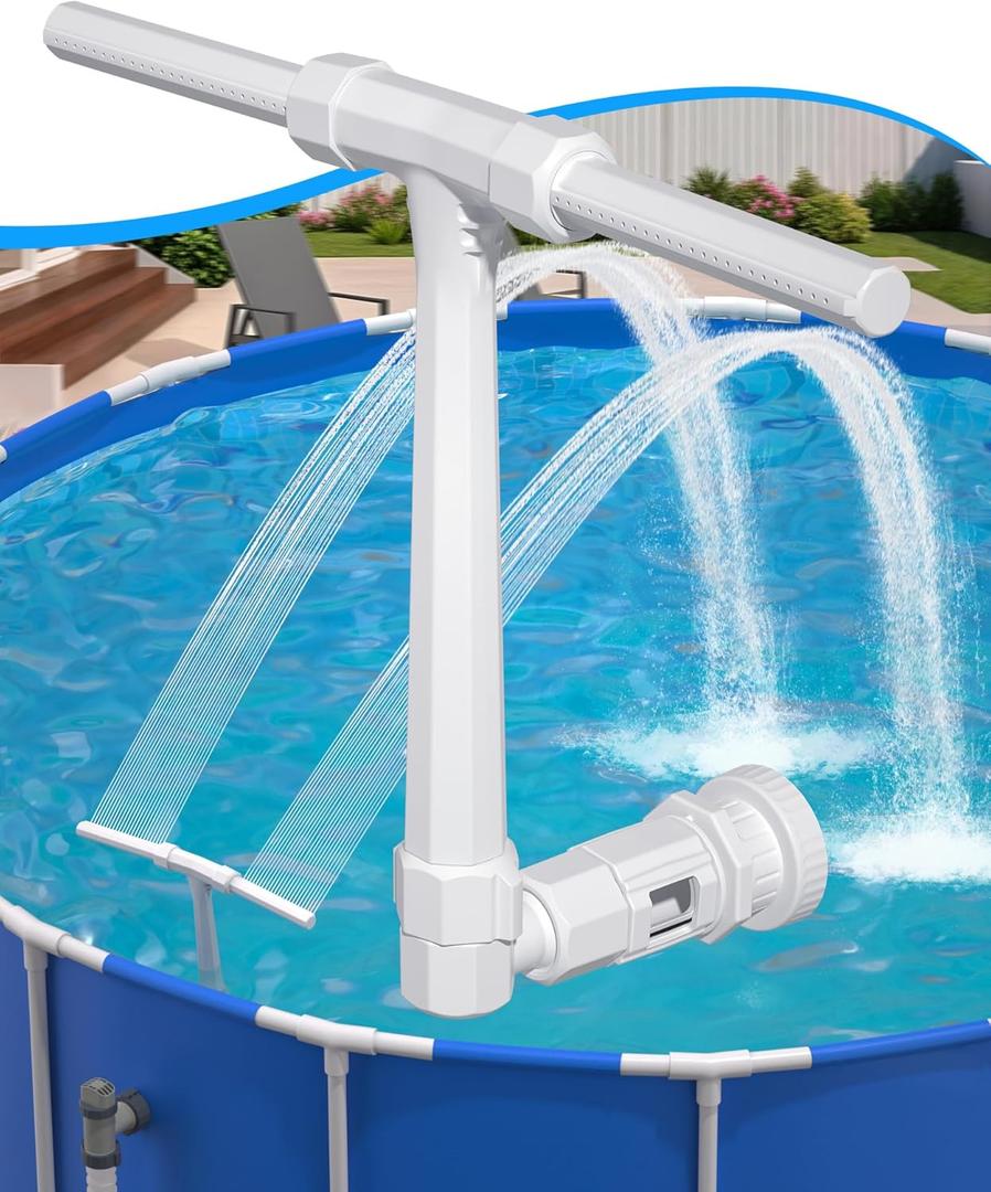 POOLHOUR 2025 Height Upgrade Pool Fountain - Dual Spray High-Pressure Adjustable Waterfall Sprinkler Cooler for Above-Ground & Inground, 360° Cooling Jet & Relaxation Features, White