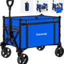 Collapsible Wagon with Wheels, Wagons Carts Foldable, Heavy Duty Folding Utility Cart for Grocery, Camping, Shopping, Sports, Garden, Fishing, Blue