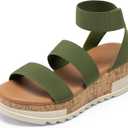 DREAM PAIRS Women's Open Toe Elastic Ankle Strap Casual Flatform Platform Wedges Sandals, Size 8, Army Green, REED-1