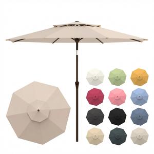 Patio Kingdom 11FT Patio Umbrella, 2 Tier Outdoor Table Umbrella, Large Vented Market Umbrellas with Crank Lift, 8 Sturdy Ribs for Backyard, Deck, Pool, UPF50+ UV Protection, Beige