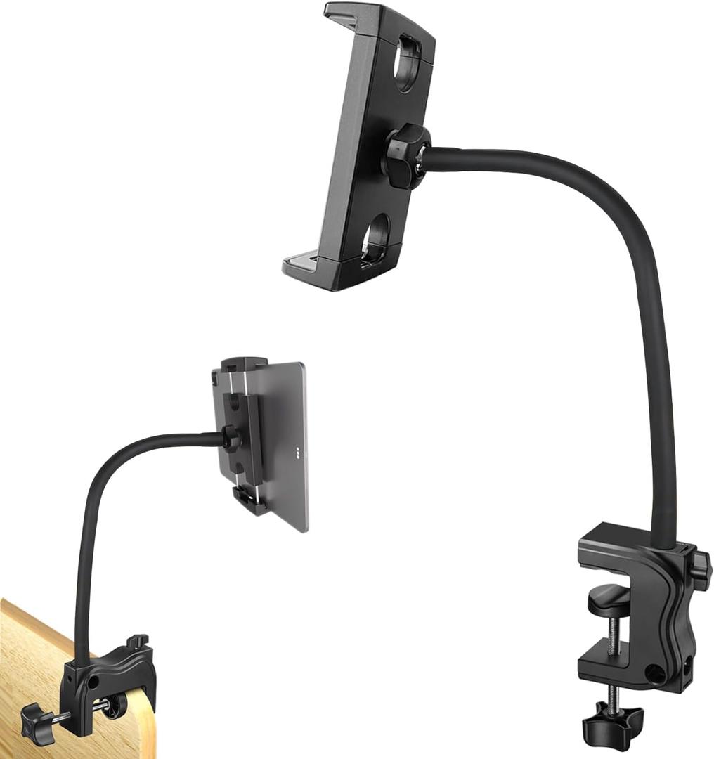 Tablet Stand Holder for Desk/Bed/Kitchen/Treadmill, 21 Inch Flexible Gooseneck Tablet Holder iPad Clamp Mount Fits for iPad mini/Air/Pro, Kindle Fire, Galaxy Tabs and All 4.7-12.9" Tablets Phones