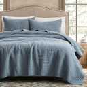 WDCOZY 100% Cotton Queen Size Quilt Set, Channel Pick Stitch, Dusty Blue