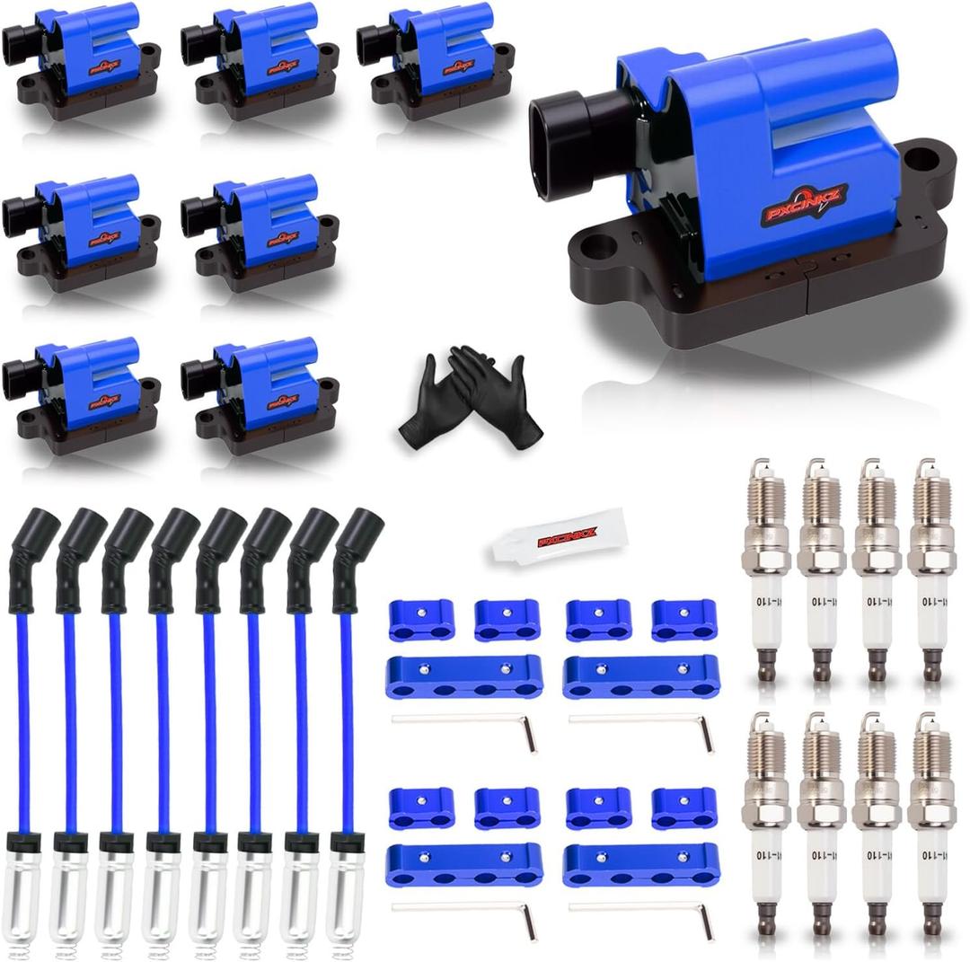 8 Pack Blue Square Ignition Coil Pack and Spark Plugs and Wires Set for Chevrolet Chevy Silverado 1500 2500 HD Avalanche Suburban Express GMC Savana Sierra, for Hummer H2 4.8L 5.3L 6.0L Replaces UF271
