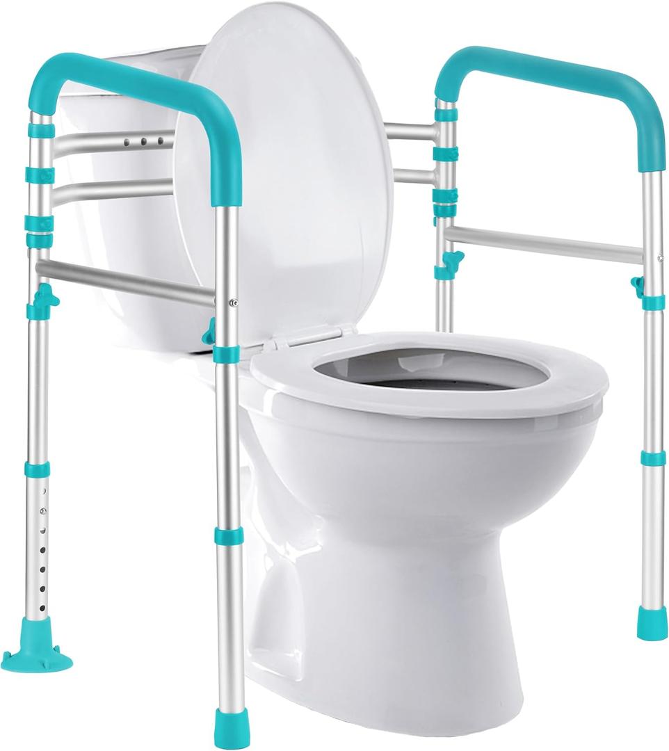 Lianjindun Toilet Safety Rails, Adjustable Toilet Frame for Elderly, Seniors, Handicap & Disabled, Foldable Handicap Toilet Handles Fit Any ToiletsPeacock Blue