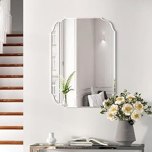 KOHROS Frameless Bathroom Mirror - Scalloped Beveled Polished Wall Mirror for Vanity, Bedroom, Slive Mirror (W 20" x H 28" Scalloped)