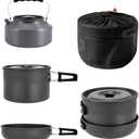 aiGear 3pcs Camping Cookware Mess Kit, Non-Stick Camping Pan Pot Kettle, Lightweight Aluminum, Collapsible Portable Camping Cooking Set for Outdoor Cooking Hiking Picnic (Black)