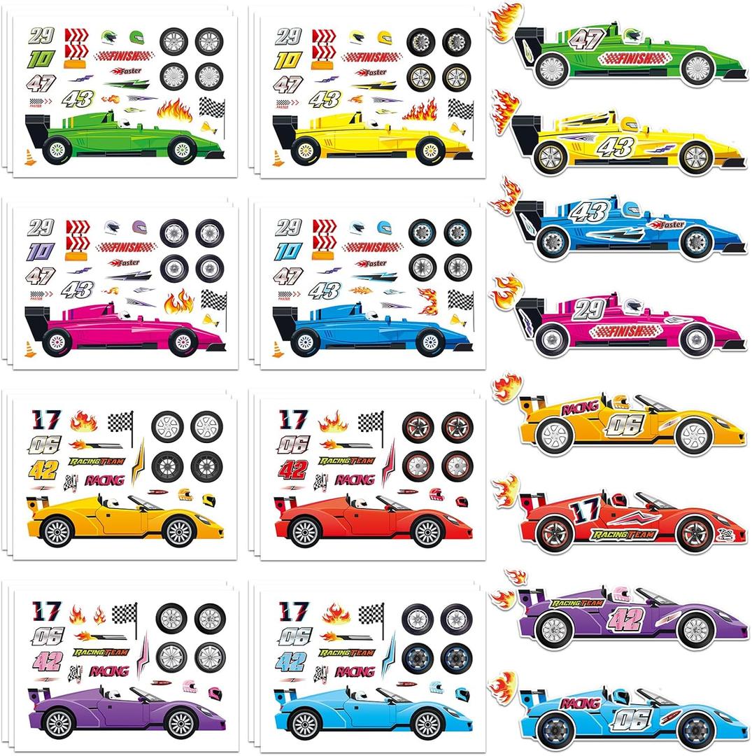 24 Sheets Car Stickers for Kids, Make Your Own Cars Stickers, Race Car Party Favors, Birthday Party Decorations, and DIY Crafts
