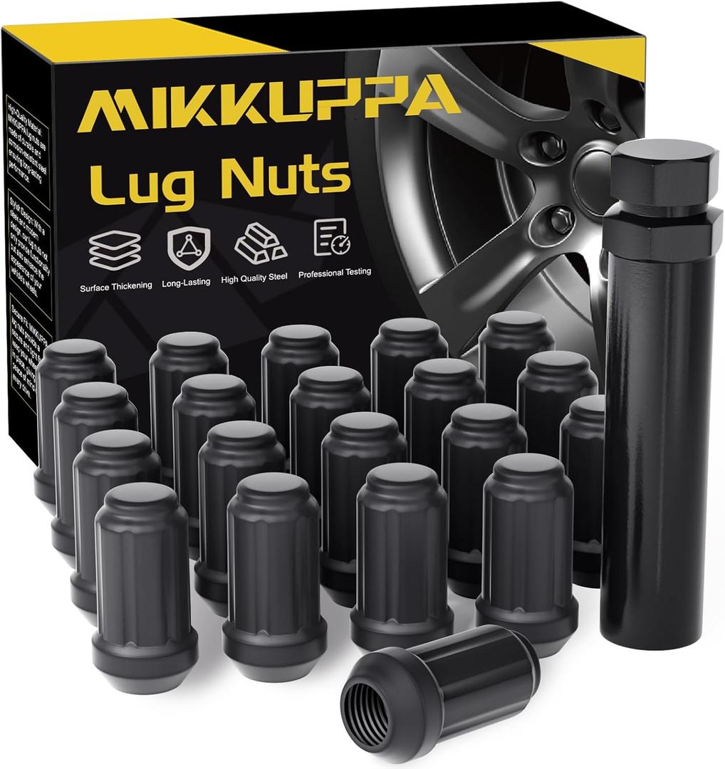 MIKKUPPA M12x1.5 Matte Black Lug Nuts - Replacement for 1995-2022 Toyota Corolla, 1998-2022 Honda Accord/CRV/Civic, 1995-2019 Chevy Corvette Aftermarket Wheel Closed End Spline 20PCS Lug Nuts