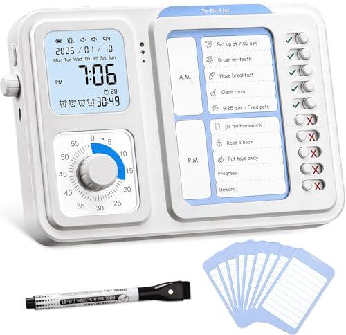 3-in-1 Visual Timer & ADHD Tool for Kids|Adults, Task Timer with Chore Chart Board, Visual Schedule for Kids with Autism, Daily Checklist for Home, School, Classroom, Desk
