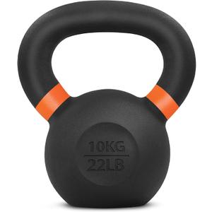 Yes4All Powder Coated Kettlebell, Cast Iron Core Kettlebells with Non-Slip Handle & Flat Bottom for Conditioning, Heavy Duty for Strength Training, 9lb to 71lb - Single & Pair (D - Orange - 10 KG / 22 LB)