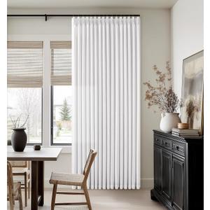 White 90 Inch Pinch Pleated Linen Curtains for Living Room Bedroom Dining Boho Country Light Filtering Pinch Pleat Drapes with Hooks Rings Back Tab Semi Sheer Window Curtains 2 Panels Set 50x90