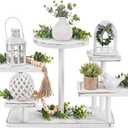 GlikCeil 5 Tiered Tray Stand Decor 5 Layer Wooden Cupcake Stand Rectangle Dessert Serving Tiered Tray Farmhouse Rustic Cake Table Display for Coffee Bar Home Kitchen Decorations(Vintage White)