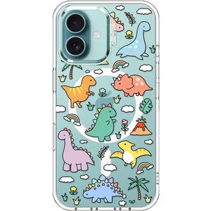 MOSNOVO Case for iPhone 16, [Compatible with Magsafe] [Buffertech 6.6ft Military-Grade Drop Protection] [Anti Peel Off Tech] Clear Phone Case Design - Dinosaur Land
