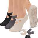 Diu Life 3 Pack Pilates Socks Yoga Socks with Grips for Women Non Slip, Workout, Pure Barre, Ballet, Dance, Hospital Socks, Small-Medium