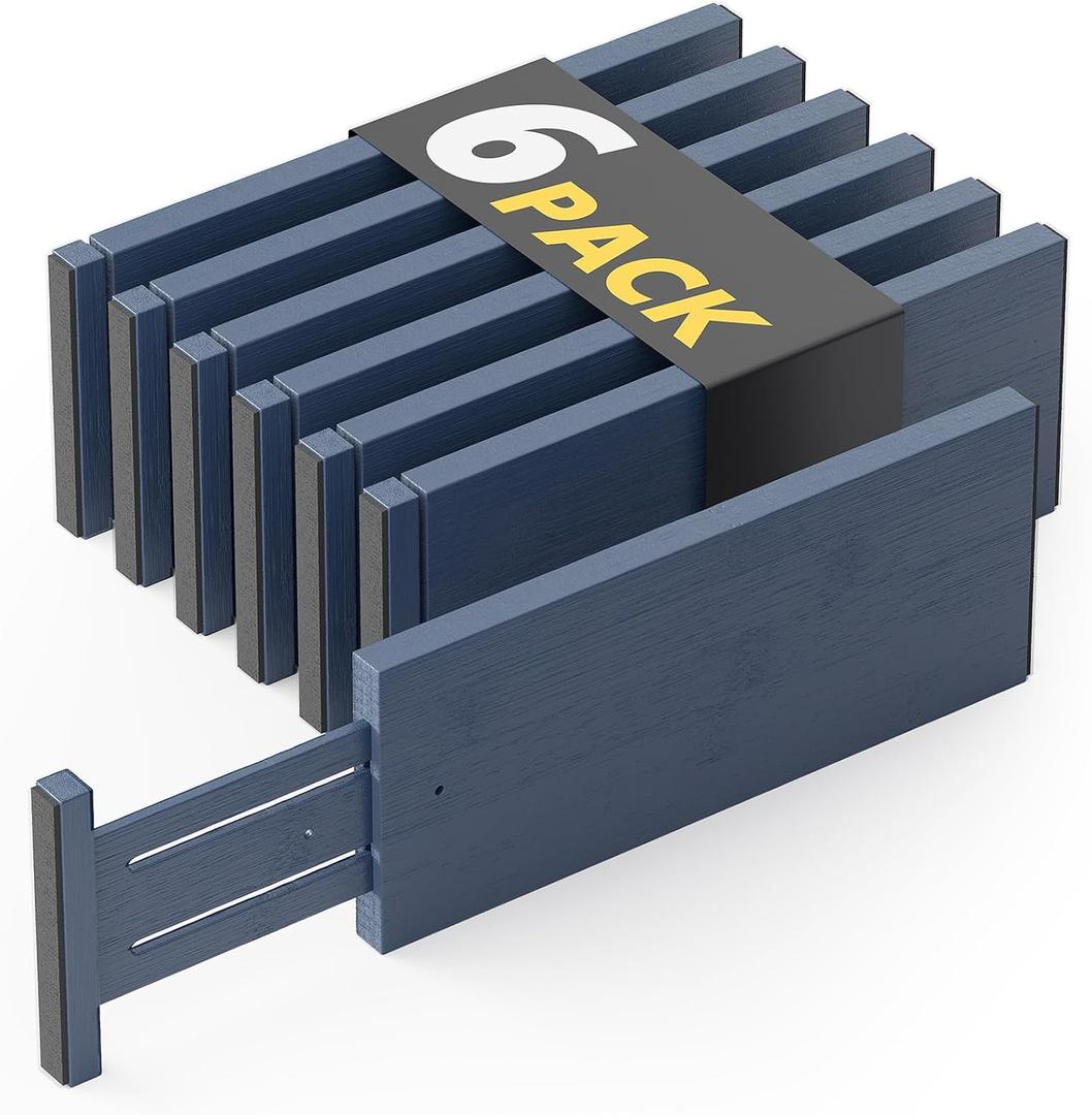 SpaceAid Bamboo Dresser Drawer Dividers 6 Pack, 4.65 High Adjustable 12.5-17 Drawer Organizers, Expandable Organization for Clothing, Clothes, Dressers, Navy Blue