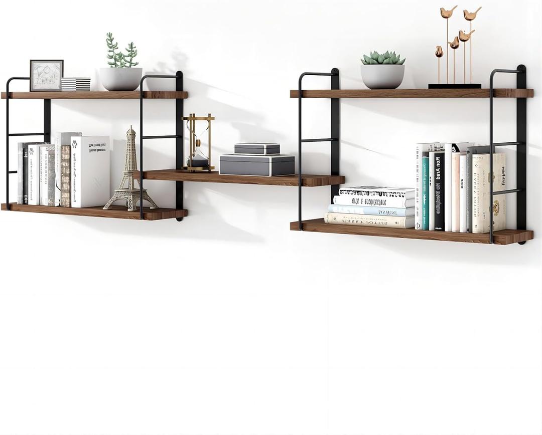 Wall Mounted Floating Shelves, Wall Shelves, Rustic Wall Decor Wood Shelves for Bedroom, Living Room, Bathroom and Kitchen Storage, Easy Installation (5, Brown)