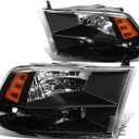 DNA MOTORING HL-OH-DR09QUA-BK-AM Black Amber Headlights Compatible with 10-18 Ram 1500-5500,Fit Dual or Quad Headlight Models
