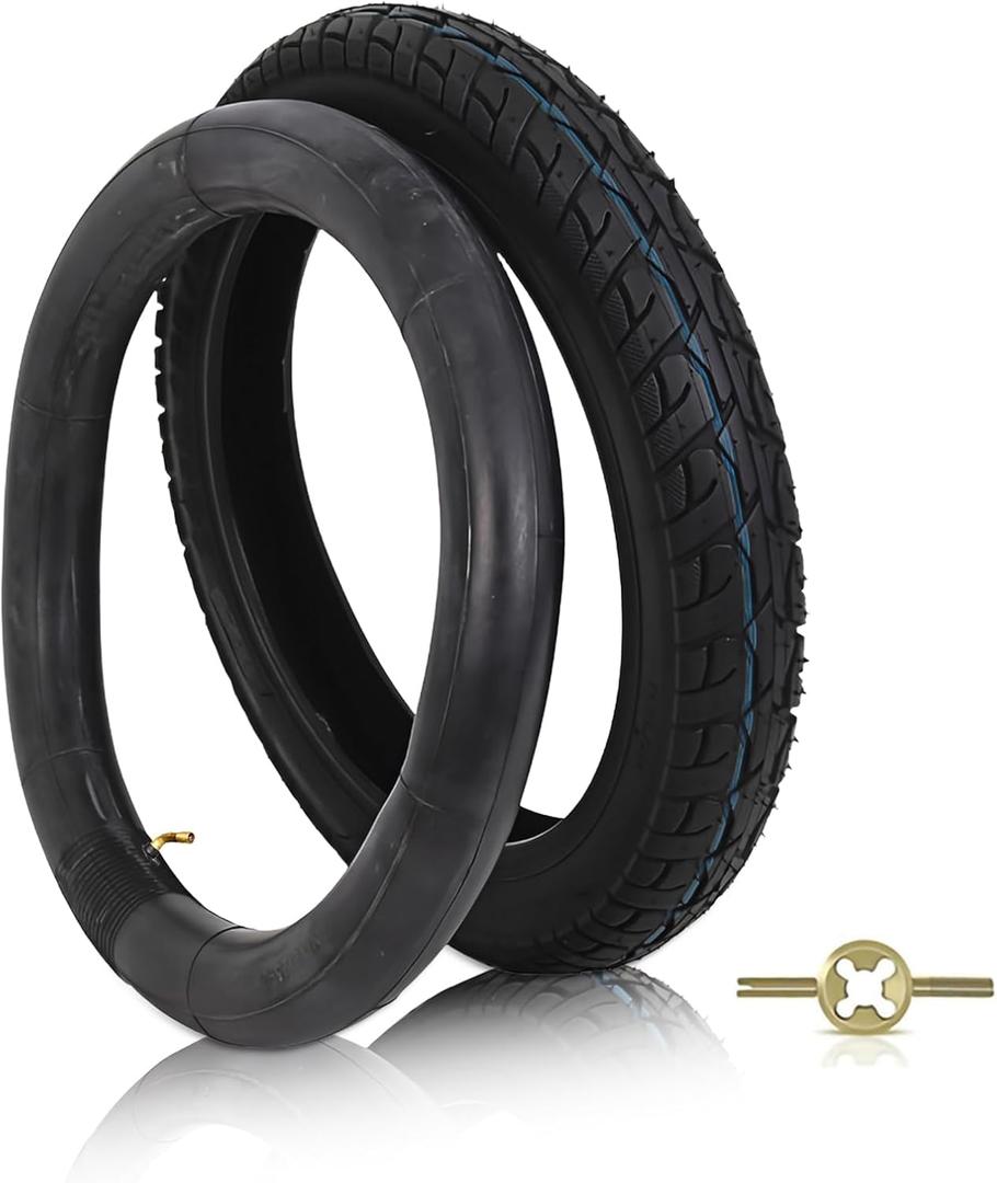 14x2.125 Electric Bike and Tube Set, 14x2.125 57-254 Explosion-Proof Electric Bicycle Tire with Bent Valve Inner Tube for 10-inch Rims Puncture Resistant Ebike Tire