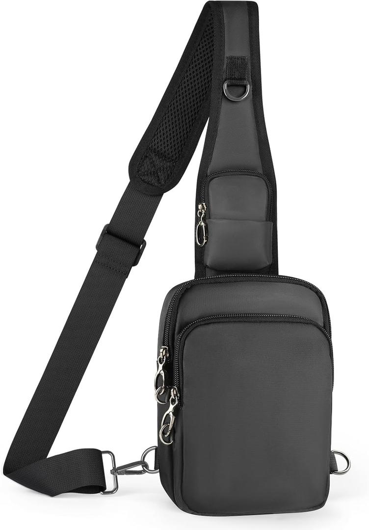 BROADREAM Mini Crossbody Sling Bag, Small Chest Bags Dual Pocket with Zipper Lock, RFID Blocking & Water Resistant Women Men (Gray)