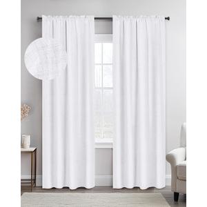 100% Blackout Shield Linen Blackout Curtains 108 Inches Long 2 Panels Set, Black Out Curtains for Bedroom, Thermal Insulated Rod Pocket Window Drapes Living Room, 50W X 108L, Bright White