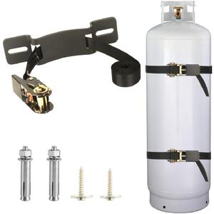 Propane Tank Holder Cylinder Wall Mounted Brackets, Ratchet Straps6.6ft , Steel Gas Cylinder Holder, Heavy Duty Gas Cylinder Holder Wall-Mounted Bracket (Black 1)