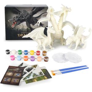 Ferthor Fun Dragon Toys DIY Painting Dragon Kit,Kids Arts Crafts Set with 13 Color Educational Toy to Paint Your Own Christmas Gift for Boys Girls 3 4 5 6 7 8 9 Year Old(3 Dinosaurs)