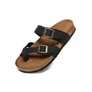 Yozuru Womens Cork Footbed Sandals Comfort Open Toe Slides Adjustable Buckle Beach Summer Flat Sandals with Arch Support Size 38