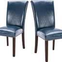 COLAMY Upholstered Parsons Dining Chairs Set of 2, PU Leather Dining Room Kitchen Side Chair with Nailhead Trim and Wood Legs - Blue (L-blue)