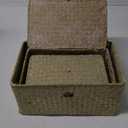 Woanger Set of 4 Wicker Storage Baskets Organizer，Handwoven Storage Bins with Lid for Organizing, Home Utility Box for Home Office Supplies Multipurpose Container(White)
