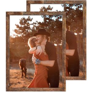 24x36 Poster Frame Rustic Wood Big Photo or Movie Poster Frames for Wall Decor with Polished Plexiglass,Brown,2 Pack