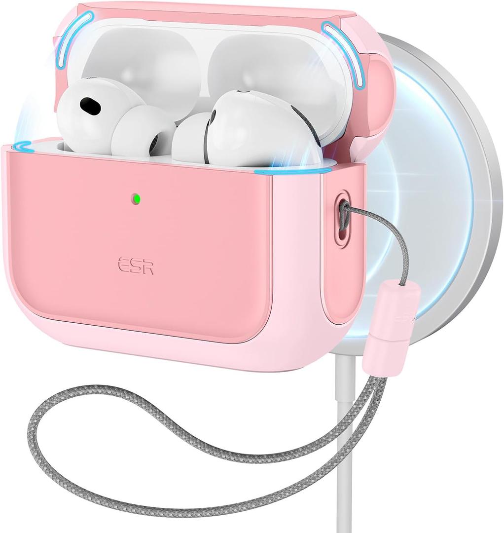 ESR for AirPods Pro 3 Case, Compatible with AirPods Pro 3rd Generation Case (2025), Compatible with MagSafe, Full Drop Protection Cover with Lanyard, Pink