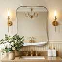 ANDY STAR 24x30'' Gold Bathroom Mirror for Wall, Rounded Corner Scalloped Brass Mirror Butterfly-Shaped in 1 Rustproof Stainless Steel Metal Frame Wall Mounted Vertical/Horizontal for Home Remodel