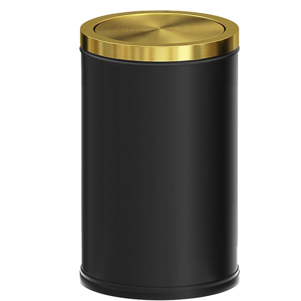 Black and Gold Bathroom Trash Can,Bathroom Garbage can with Swing LidSmall Trash Can with Flipping Lid, 4.8gal Garbage cans for Bedroom,Living Room, Guest Room,Office,Hotel(4.7gal-Black)