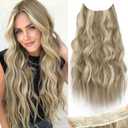 KooKaStyle Invisible Wire Hair Extensions with Transparent Headband Adjustable Size 4 Secure Clips Long Wavy Secret Wire Hairpiece 9H60A#Ash Brown/Platinum Blonde 20 Inch for Women