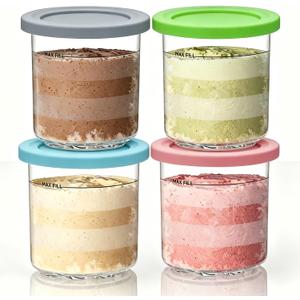 NANOBABY 16oz Pint Cups Compatible with NC300 Series Ice Cream Makers, Replacement 16 oz Containers with Lids for NC299AMZ, NC301, CN305A, CN301CO, 4-Pack, BPA Free,Clear