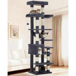 GarveeLife Cat Tree for Large Cat 74", Cat Tower Tree for Indoor Cats with 11 Scratching Posts, Hammock, Large Top Perch,Toy Balls, Condo, Sturdy Heavy Duty House for Adult Big Cats (deep grey)