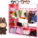 Doll Clothes Closet/Wardrobe Large Plus 10 Hangers, Doll Accessories Display Box, Clothes Storage for Figures, Portable Storage for Fashion Doll Clothes, Gift (Pink)