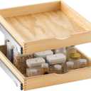 2 Set Pull out Tray Cabinet Organizer Wooden Pull Drawers storage Slide out Pantry Shelf for Base Cabinet Kitchen Gentle Close Fully Assembled Accessories(Wood Color,21'' X 21'' X 3'')