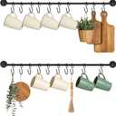 Mkono Mug Holder Wall Mounted Coffee Cup Rack Hanger Modern Metal with 20 Mug Hooks Rustic Utensil Tea Cups Storage Organizer for Kitchen Dining Room Coffee Bar, Set of 2, Black (Large)