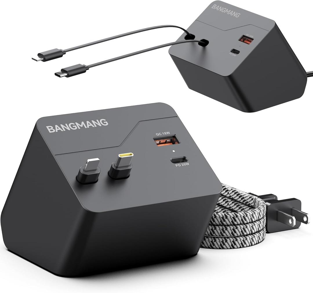 4 in 1 Retractable Charger Station with Dual Cables, 40W Retractable Phone Charger with Dual USB Ports, 20W USB-C Desktop Fast Charging for iPhone 17 16 15 14 13 12 11, LG, Galaxy S24 23, Pixel