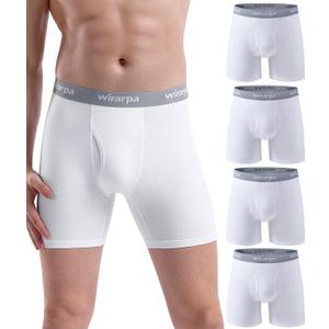 wirarpa Men's Boxer Briefs Cotton Stretch Underwear Open Fly Tagless Underpants Regular Leg 4 Pack (Medium, White)