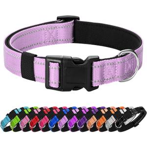Reflective Dog Collar Padded with Soft Neoprene Breathable Quick Release Basic Dog Collars for Medium Large Dogs Lavender