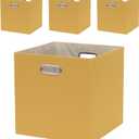 Cube Storage Bins 1313x13 Inch, 4 Pack Collapsible Linen Fabric Storage Cubes with Handles, Thick Heavy Duty Storage Baskets for Shelves Kallax Bedroom Dormitory Toy Clothes, Yellow