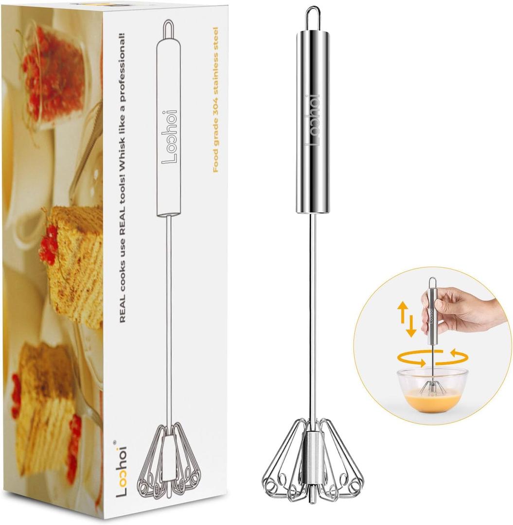 Upgraded Stainless Steel Semi-Automatic Whisk - Easy to Use Whizzy Whisk, Versatile Wisker Tool for Cooking, Kitchen Essential Egg Beater for Baking, Whisking, Beating & Stirring (10in