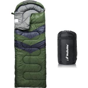 MalloMe Sleeping Bags for Adults Cold Weather & Warm - Backpacking Camping Sleeping Bag for Kids 10-12, Girls, Boys - Lightweight Compact Camping Essentials Gear Accessories Hiking Sleep Must Haves (32-65F Plush Comfort - Green)