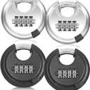 Landhoow 4 Pcs 4 Digit Combination Disc Padlock Stainless Steel Combo Discus Lock Outdoor Heavy Duty Fence Lock with Hardened Steel Shackle for Sheds Locker Storage Gym Gate(Black and Silver)