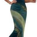 LIGHT DOT Women's Summer Maxi Dress Tie Dye Strapless Tube Bodycon Side Slit Mesh Layered, XL (Green)