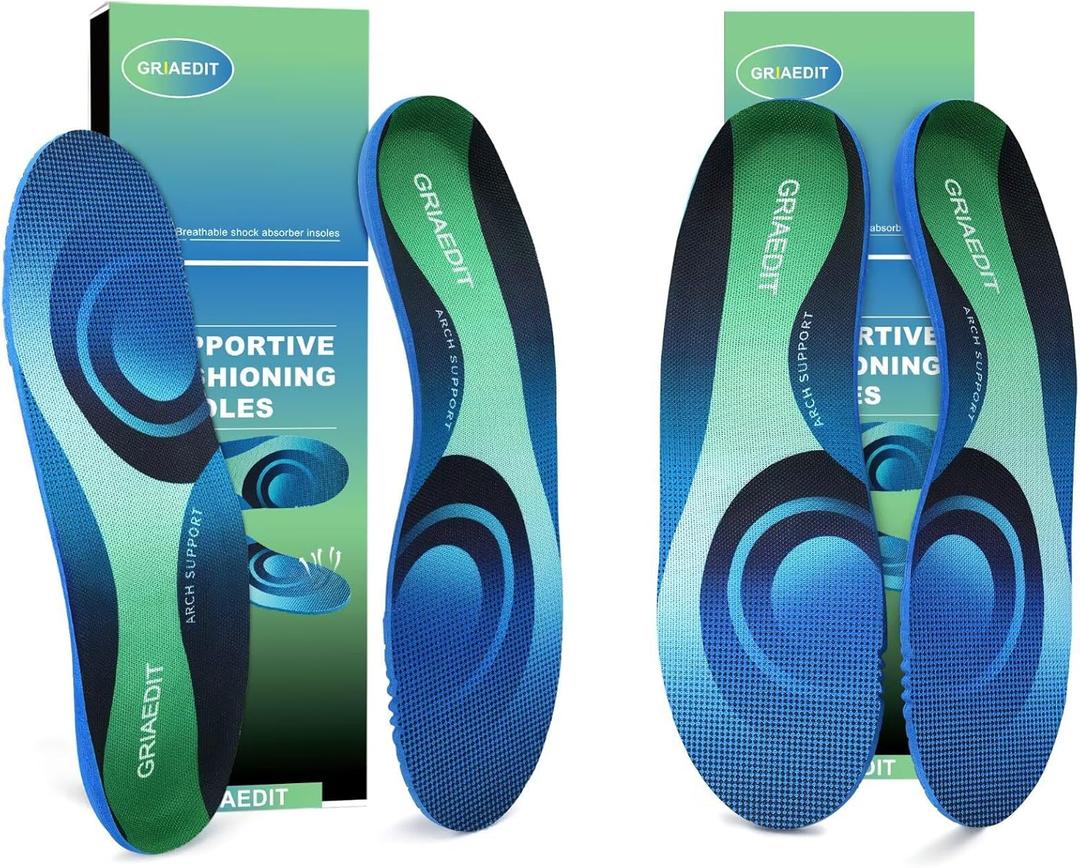 Plantar Fasciitis Insoles for Men Women,High Arch Support for Pain Relief,Inserts Orthotic for Flat Feet Absorbing Inserts Standing All Day, Insoles for Work Boots 2 Pairs M7-7.5/W9-9.5 (Bluegreen)
